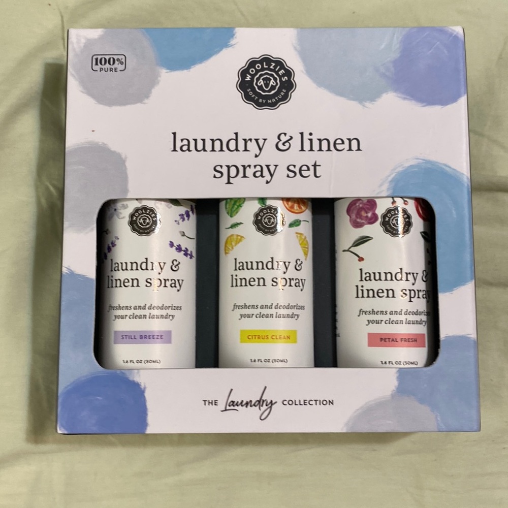 New in box, set of three laundry and linen spray set!